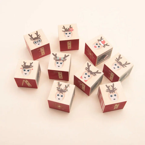 Handcrafted Educational Wooden Reindeer Blocks Set - 9 Pieces, 1.75 Inch Cubes - Uncle Goose | Made in USA Uncle Goose  Eclectic