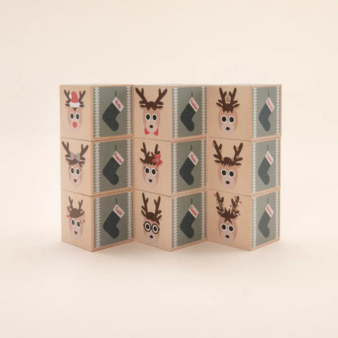 Handcrafted Educational Wooden Reindeer Blocks Set - 9 Pieces, 1.75 Inch Cubes - Uncle Goose | Made in USA Uncle Goose  Eclectic