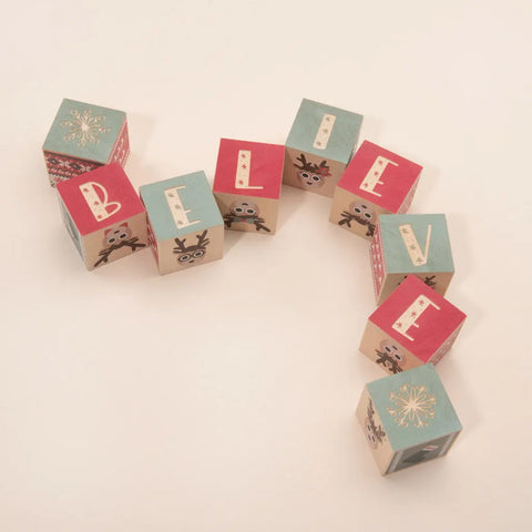 Handcrafted Educational Wooden Reindeer Blocks Set - 9 Pieces, 1.75 Inch Cubes - Uncle Goose | Made in USA Uncle Goose  Eclectic