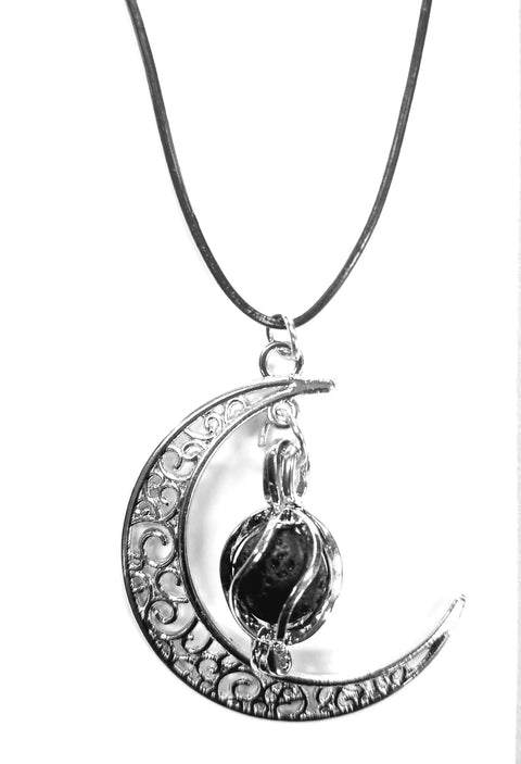 Handcrafted Essential Oil Lava Stone Crescent Moon Pendant Necklace – Adjustable Cord | Made in USA Michelle Marie Boutique  Necklace