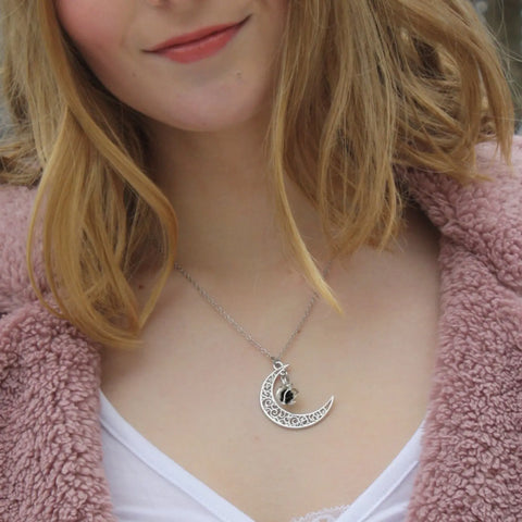 Handcrafted Essential Oil Lava Stone Crescent Moon Pendant Necklace – Adjustable Cord | Made in USA Michelle Marie Boutique  Necklace