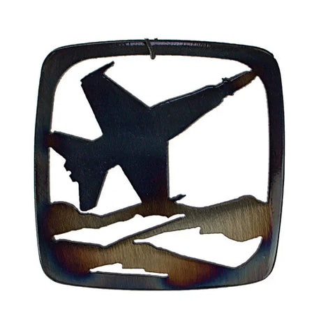 Handcrafted F-15 Fighter Jet Metal Coaster – Military Aviation Decor – Made in USA | Veteran Owned Knights Home Decor  item
