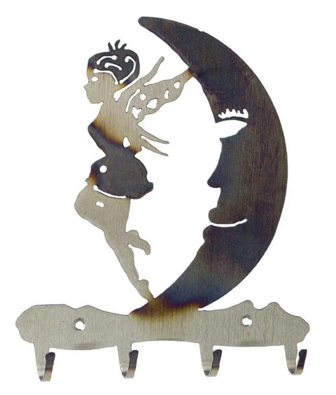 Handcrafted Fairy Moon Metal Key Holder – Whimsical Wall Decor – Made in USA Rustic Finish Knights Home Decor  item