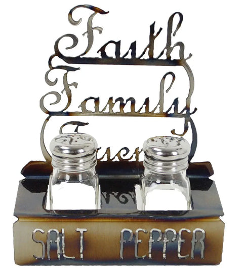 Handcrafted Faith Family Friends Salt and Pepper Holder – Rustic Kitchen Decor | Made in USA Knights Home Decor  item