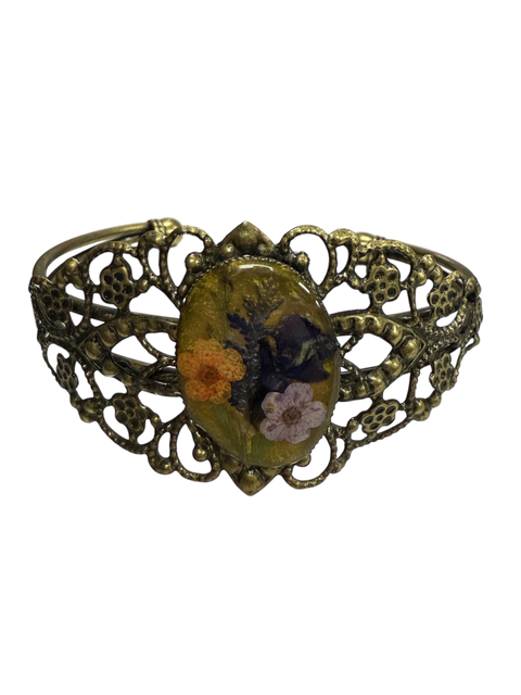 Handcrafted Filigree Bracelet With Pressed Flower Oval Centerpiece – Unique Resin Jewelry | Made in USA Michelle Marie Boutique  Bracelets