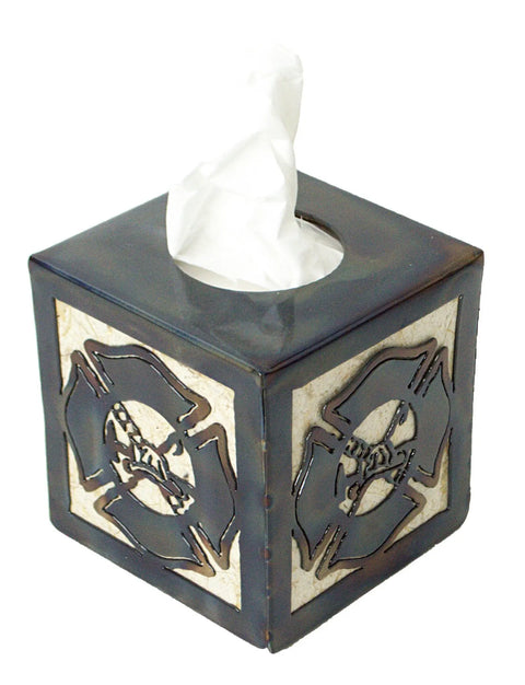 Handcrafted Firefighter Maltese Cross Tissue Box Holder – Rustic Metal Design | Made in USA Knights Home Decor  item
