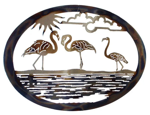 Handcrafted Flamingo Metal Wall Art – Oval Decorative Panel | Made in USA Nature-inspired Home Decor Knights Home Decor  item
