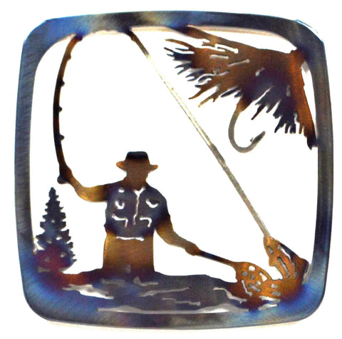 Handcrafted Fly Fishing Metal Trivet – Rustic Kitchen Decor | Made in USA for Outdoor Enthusiasts Knights Home Decor  item