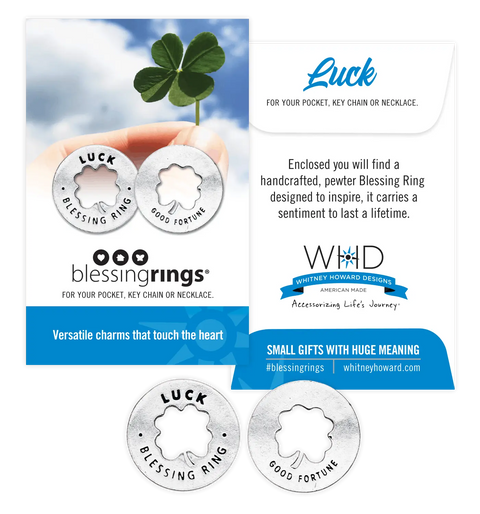 Handcrafted Four Leaf Clover Pocket Charm – Luck Blessing Ring Token | Made in USA Pewter Whitney Howard Designs  Blessing Ring