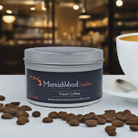 Handcrafted Fresh Coffee Scented Soy Candle 6.5oz – Eco-Friendly Home Fragrance Tin | Made in USA MorninWood Candles  Candles