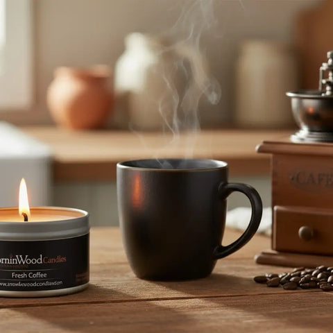 Handcrafted Fresh Coffee Scented Soy Candle 6.5oz – Eco-Friendly Home Fragrance Tin | Made in USA MorninWood Candles  Candles