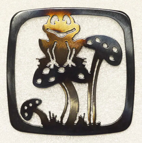 Handcrafted Frog on Mushroom Metal Coaster – Rustic Home Decor | Made in USA Veteran Owned Knights Home Decor  item