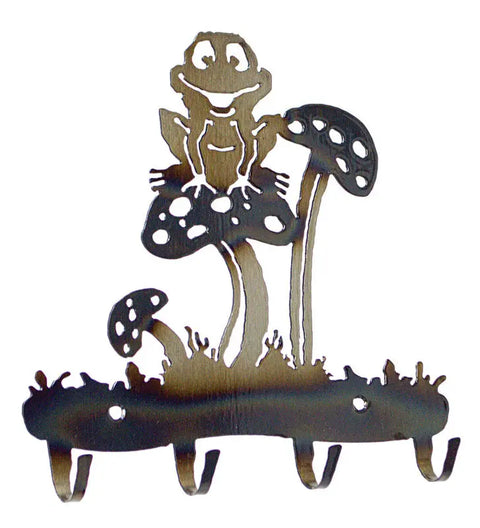 Handcrafted Frog on Mushroom Metal Key Rack – Rustic Wall Organizer | Made in USA Decor Knights Home Decor  item
