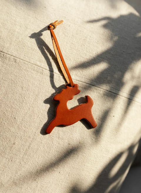 Handcrafted Full Grain Leather Reindeer Ornament 2x3 Inch – Rustic Holiday Decor | Made in USA Millstream Home 