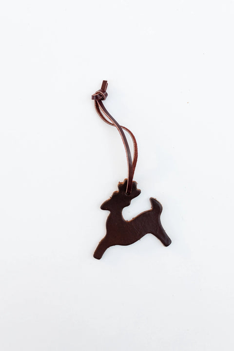 Handcrafted Full Grain Leather Reindeer Ornament 2x3 Inch – Rustic Holiday Decor | Made in USA Millstream Home 
