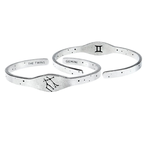 Handcrafted Gemini Zodiac Cuff Bracelet – Recycled Pewter Astrology Jewelry | Made in USA Whitney Howard Designs  Zodiac Cuffs