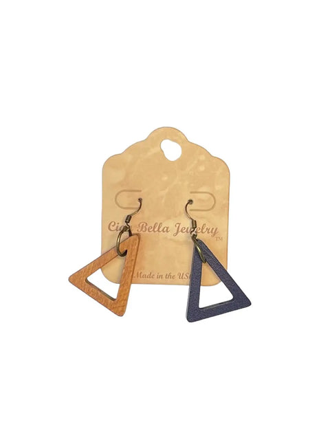Handcrafted Geometric Double Triangle Earrings – Mismatched Black and Tan Design | Made in USA Statement Jewelry Michelle Marie Boutique  Earrings