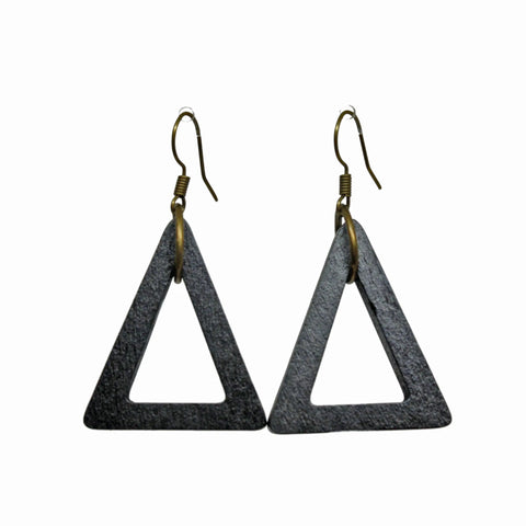 Handcrafted Geometric Double Triangle Earrings – Mismatched Black and Tan Design | Made in USA Statement Jewelry Michelle Marie Boutique  Earrings