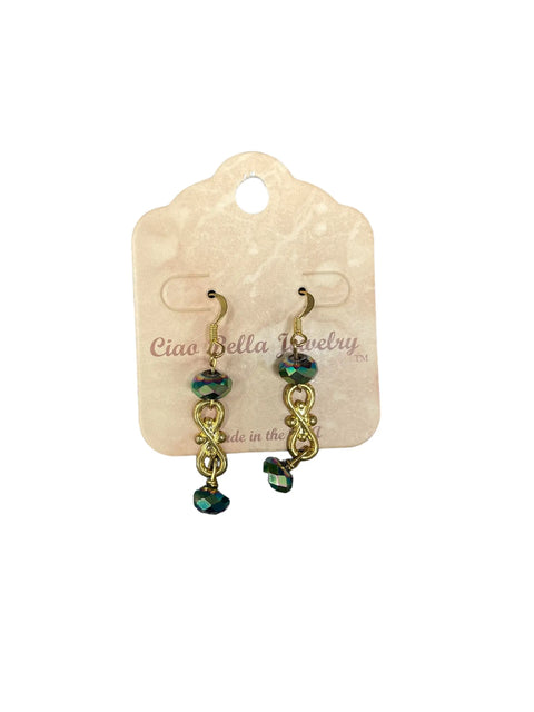 Handcrafted Gold-Tone Swirl Dangle Earrings with Green Crystal Beads – Elegant Jewelry | Made in USA Michelle Marie Boutique  Earrings