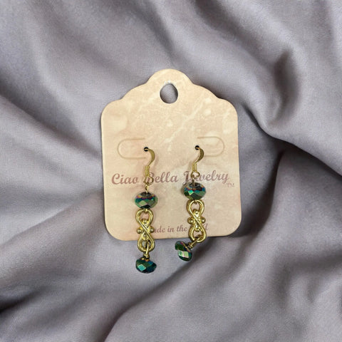 Handcrafted Gold-Tone Swirl Dangle Earrings with Green Crystal Beads – Elegant Jewelry | Made in USA Michelle Marie Boutique  Earrings