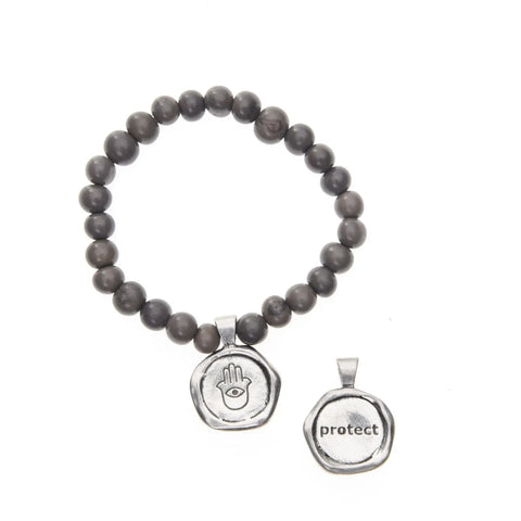 Handcrafted Gray Acai Seed Bead Bracelet With Customizable Wax Seal Charm – Whitney Howard Designs | Made in USA Whitney Howard Designs  Wax Seals Acai Seeds of Life