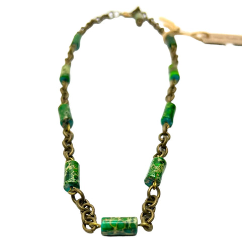 Handcrafted Green Aqua Tera Jasper Necklace – Antique Gold Chain | Women-Owned and Made Jewelry Michelle Marie Boutique  Necklace