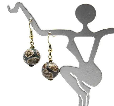 Handcrafted Green Brown Round Agate Stone Earrings – Brass French Hooks | Nature-Inspired Jewelry Made in USA Michelle Marie Boutique  Earrings