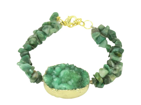 Handcrafted Green Druzy Crystal and Malachite Gemstone Bracelet 7 to 8.25 Inch Adjustable | Made in USA Michelle Marie Boutique  Bracelet