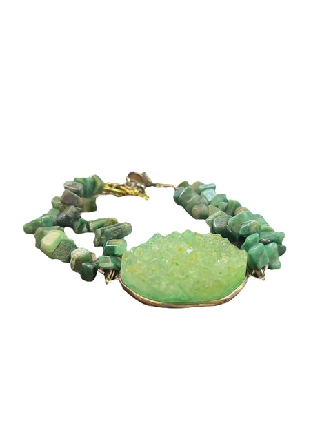 Handcrafted Green Druzy Crystal and Malachite Gemstone Bracelet 7 to 8.25 Inch Adjustable | Made in USA Michelle Marie Boutique  Bracelet