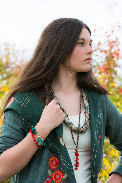 Handcrafted Green Druzy Crystal and Malachite Gemstone Bracelet 7 to 8.25 Inch Adjustable | Made in USA Michelle Marie Boutique  Bracelet