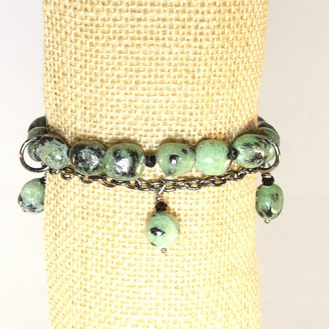 Handcrafted Green Pink Ruby Zosite Double Strand Gemstone Bracelet – Adjustable Lobster Clasp | Made in USA Michelle Marie Boutique  Bracelet