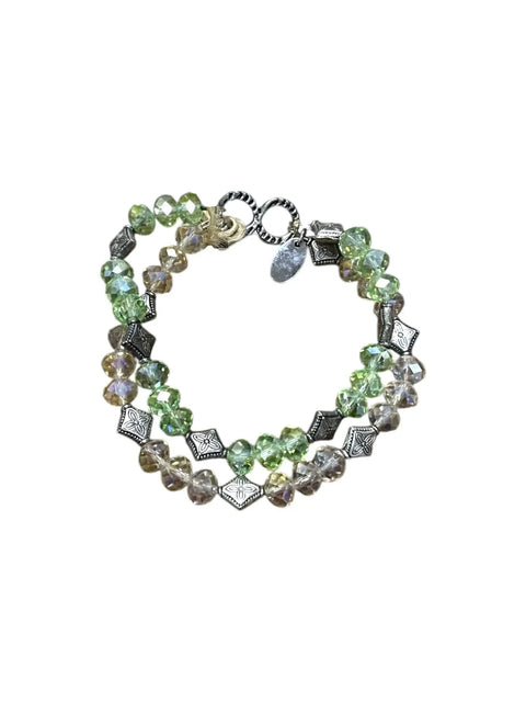 Handcrafted Green and Clear Crystal Double-Strand Bracelet – Elegant Layered Jewelry | Made in USA Michelle Marie Boutique  Bracelets