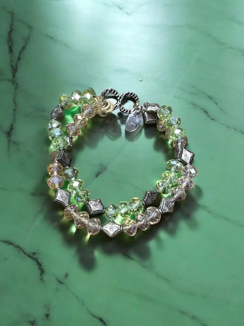 Handcrafted Green and Clear Crystal Double-Strand Bracelet – Elegant Layered Jewelry | Made in USA Michelle Marie Boutique  Bracelets