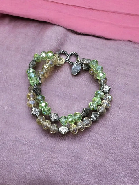Handcrafted Green and Clear Crystal Double-Strand Bracelet – Elegant Layered Jewelry | Made in USA Michelle Marie Boutique  Bracelets