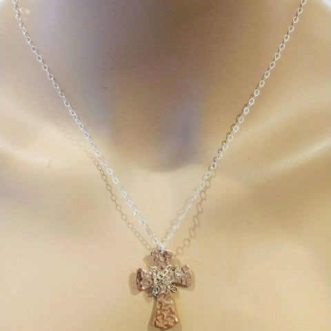 Handcrafted Hammered Copper Cross Necklace – Unisex Faith Jewelry | Made in USA Alexa Martha Designs  Necklace