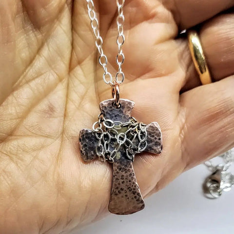 Handcrafted Hammered Copper Cross Necklace – Unisex Faith Jewelry | Made in USA Alexa Martha Designs  Necklace