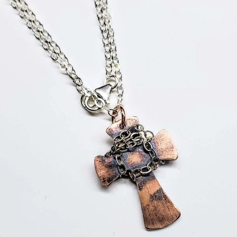 Handcrafted Hammered Copper Cross Necklace – Unisex Faith Jewelry | Made in USA Alexa Martha Designs  Necklace
