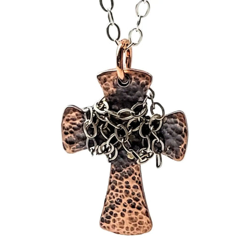 Handcrafted Hammered Copper Cross Necklace – Unisex Faith Jewelry | Made in USA Alexa Martha Designs  Necklace