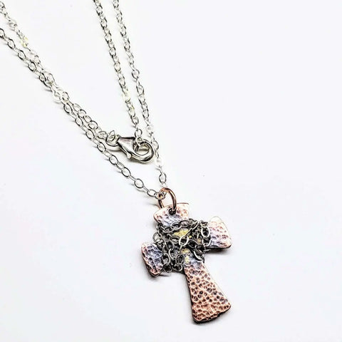 Handcrafted Hammered Copper Cross Necklace – Unisex Faith Jewelry | Made in USA Alexa Martha Designs  Necklace