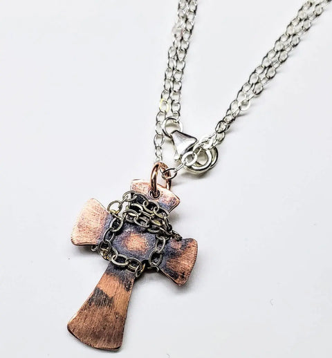 Handcrafted Hammered Copper Cross Necklace – Unisex Faith Jewelry | Made in USA Alexa Martha Designs  Necklace