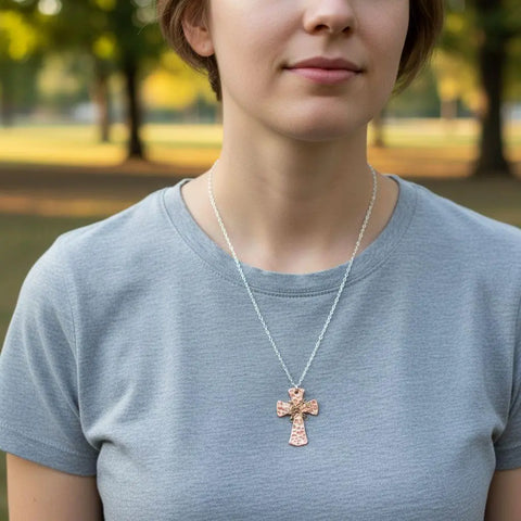 Handcrafted Hammered Copper Cross Necklace – Unisex Faith Jewelry | Made in USA Alexa Martha Designs  Necklace
