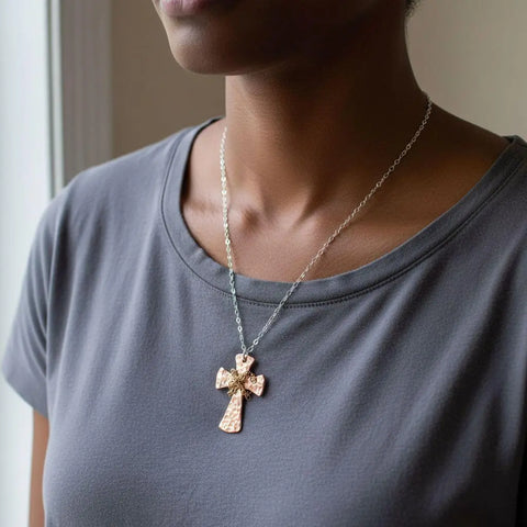 Handcrafted Hammered Copper Cross Necklace – Unisex Faith Jewelry | Made in USA Alexa Martha Designs  Necklace