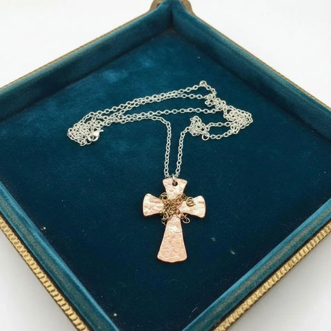 Handcrafted Hammered Copper Cross Necklace – Unisex Faith Jewelry | Made in USA Alexa Martha Designs  Necklace