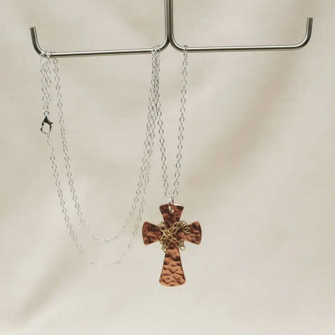 Handcrafted Hammered Copper Cross Necklace – Unisex Faith Jewelry | Made in USA Alexa Martha Designs  Necklace