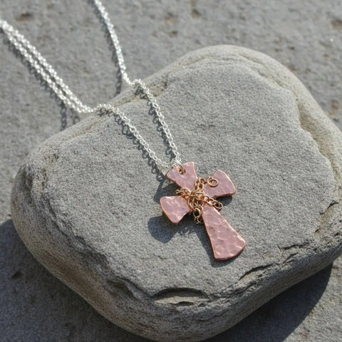 Handcrafted Hammered Copper Cross Necklace – Unisex Faith Jewelry | Made in USA Alexa Martha Designs  Necklace