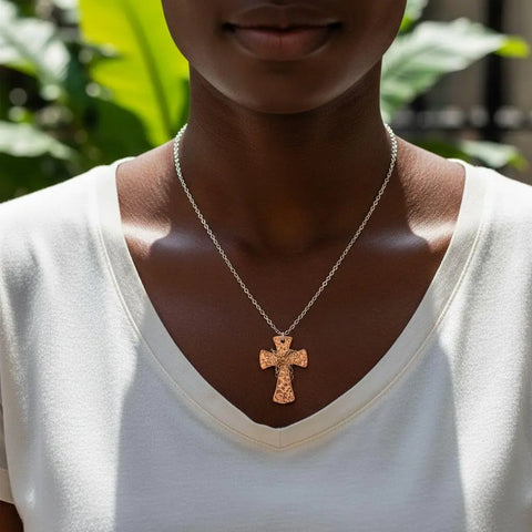 Handcrafted Hammered Copper Cross Necklace – Unisex Faith Jewelry | Made in USA Alexa Martha Designs  Necklace