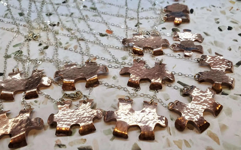 Handcrafted Hammered Copper Puzzle Piece Necklace – Autism Awareness Jewelry | Made in USA Alexa Martha Designs  Necklace