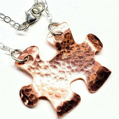 Handcrafted Hammered Copper Puzzle Piece Necklace – Autism Awareness Jewelry | Made in USA Alexa Martha Designs  Necklace