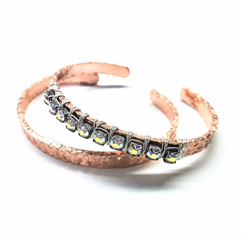 Handcrafted Hammered Copper Rhinestone Crystal Bangles Set – Montana Made Alexa Martha Designs  Bangles /Bracelets
