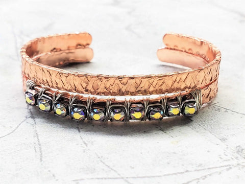 Handcrafted Hammered Copper Rhinestone Crystal Bangles Set – Montana Made Alexa Martha Designs  Bangles /Bracelets